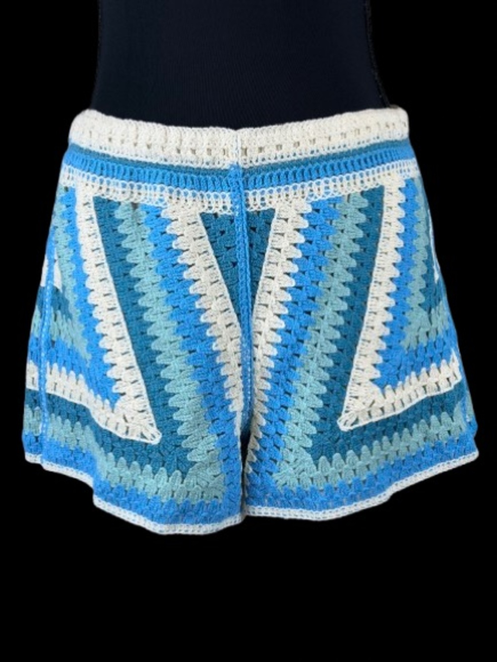 Rebellion Again Blue Crochet Knit Shorts Boho Festival Beach Coastal Grannycore